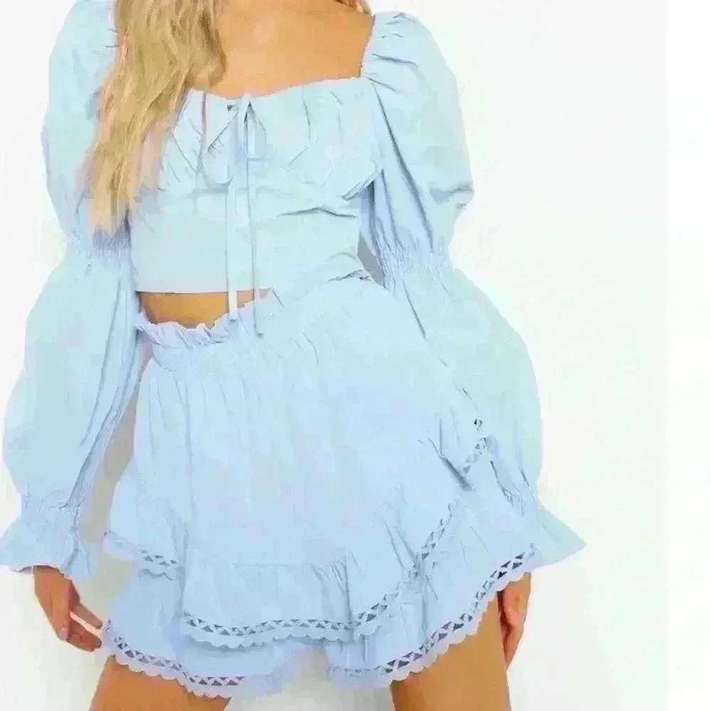 BOOHOO DOUBLE FRILL LACE TRIM SHORTS